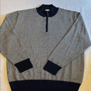 Classic Black and White Houndstooth Quarter Zip Sweater 100% alpaca